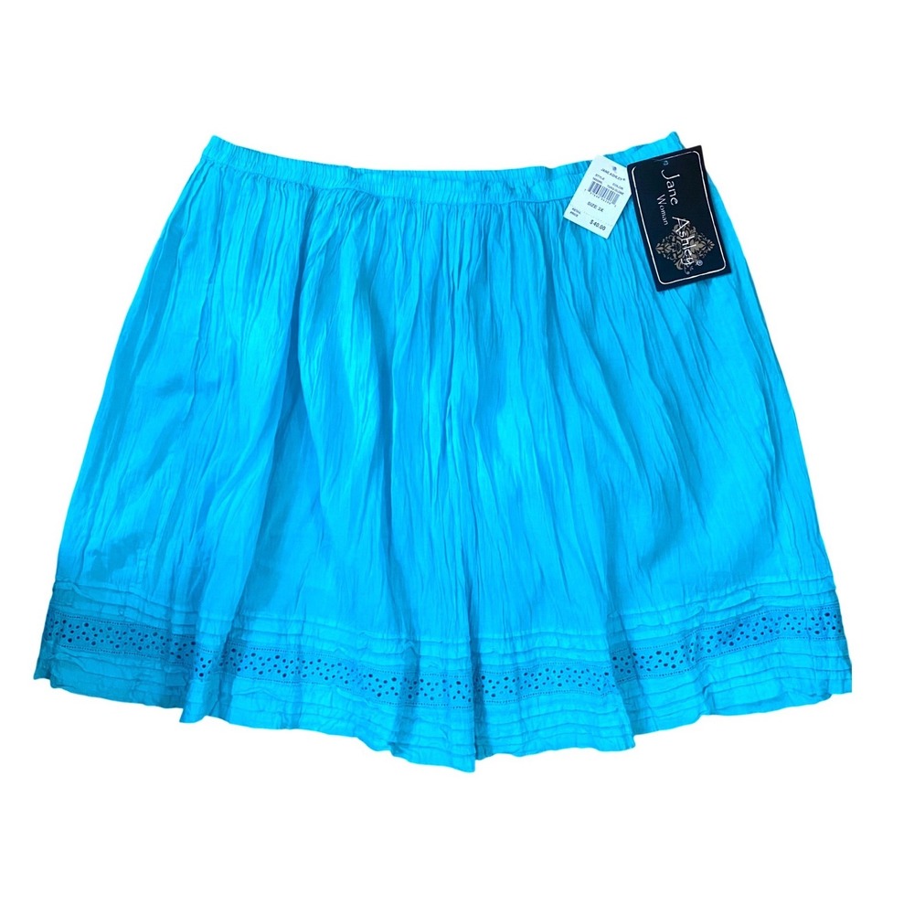 NWT Jane Ashley Turquoise‎ Blue  Gauze Eyelet Lace Trim Skirt 3XL cottage core